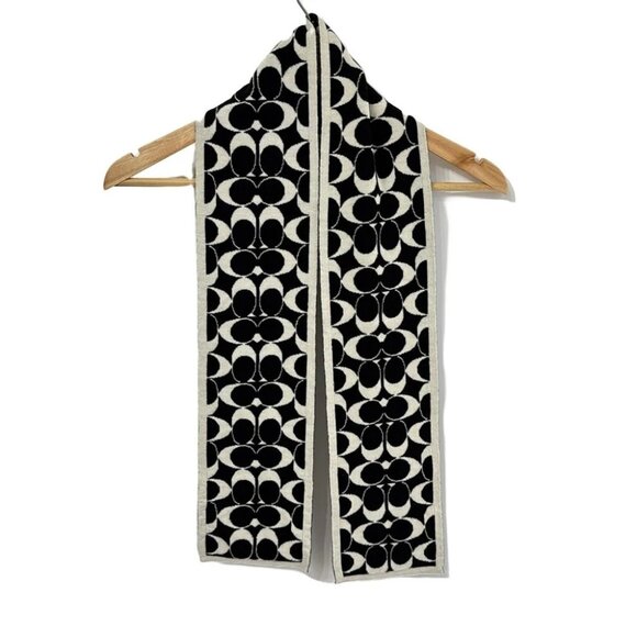 Auth COACH - Black Cream Wool Scarf - Picture 1 of 5